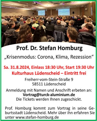 Prof. Homburg kommt zum Vortrag in seine Geburtsstadt Lüdenscheid.